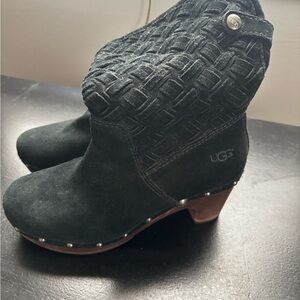 UGG Black Suede Ankle Boots with Wooden Heel